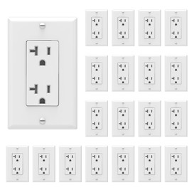 ThunderWay 20 Amp Heavy Duty Decorator Receptacle outlet with Tamper Resistant (TR), Reinforced Yoke, Wall Outlet with Screwless Wall Plate, 5-20R, 2-Pole, 3-Wire Grounding, UL Listed, White (20 Pack)
