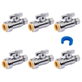 Straight Stop Valve, 6-Pack SUNGATOR Straight Water Shut Off Valve 1/2 x 1/4 Inch Compression, Toilet Water Shutoff, 1/4 Turn, No Lead Brass Push to Connect Plumbing Fitting, PEX Pipe, Copper, CPVC