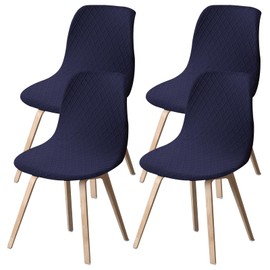 4PCS Dining Room Chair Covers, Minimalist Shell Chair Slipcovers, Elastic Round Back Seat Covers, Easy to Install Arm-Less Seat slipcover Ideal for Living Room Kitchen(Navy)