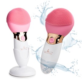 Bella Ciao Facial Cleansing Brush for Women – Rechargeable Silicone Face Scrubber, 4 Massage Settings, Exfoliating & Massaging, Water Resistant – Standing Base, Pink
