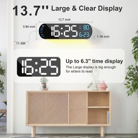 Large Digital Wall Clock with Remote Control 13.7’’, Auto Brightness, 9 RGB Ambient Light, Dual Alarm Clock&Timer, 12/24H Mode, Temperature for Bedroom, Wall Decor Gift for Elder, Black，2 pack