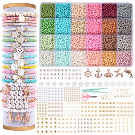 Tloeim 3mm Bracelet Making kit,Seed Beads Bracelet Making kit for Girls,with Letter Beads,Wood Beads,Number Beads,Gift Idea for DIY String Jewelry Making Bracelets,Necklaces,Earrings,Pendants