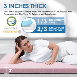 KingChii CertiPUR-US Memory Foam Camping Mattress, Portable Roll Up Travel Car Camping Mattress Sleeping Pad & Floor Mattress, Cot Mattress Guest Bed for Sleepover with Waterproof Cover & Travel Bag