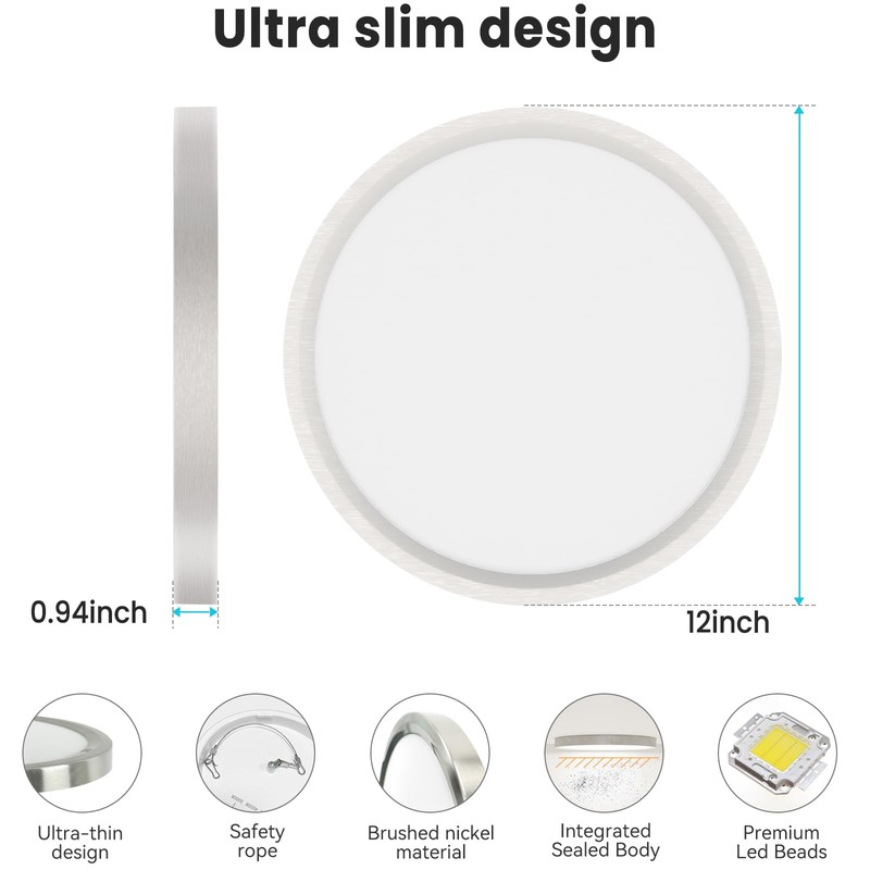 libtit Flush Mount Ceiling Light 12 inch, 3000K 4500K 6000K