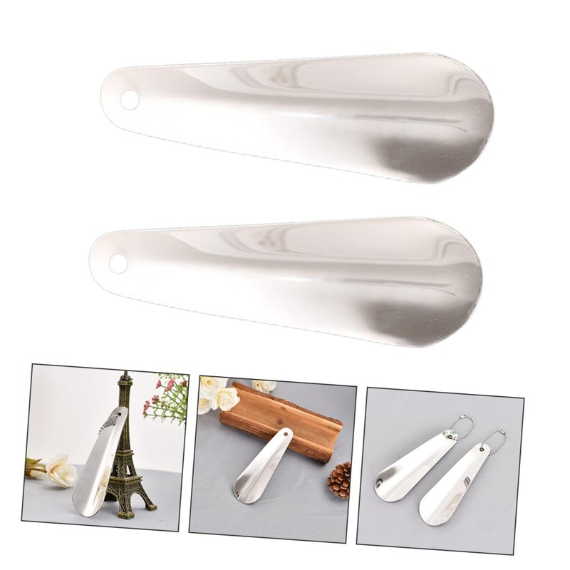 FOMIYES 2pcs Stainless Steel Handheld Shoehorns Compact Shoe Lifter Tools