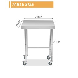 Garvee Stainless Steel Work Table 18x24 in with Wheels, Stainless Steel Kitchen Food Prep Commercial Utility Work Table,Silver