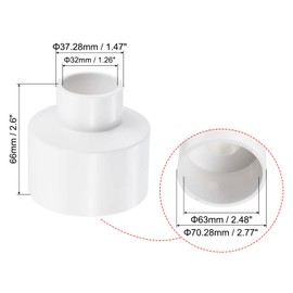 PATIKIL PVC Reducer Pipe Fitting 63mm to 32mm ID, Straight Coupling Adapter Connector, White