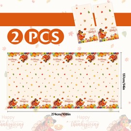 2 Pack Thanksgiving Tablecloth - Disposable Plastic Turkey Tablecloth, Fall Pumpkin Maple Leaf Table Cover for Thanksgiving Party Supplies Friendsgiving Autumn Decorations