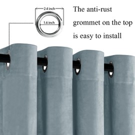 JIUZHEN Stone Blue Velvet Curtains - Super Soft Bedroom Window Curtains & Drapes Room Darkening Energy Efficiency Curtains for Living Room Home Office, W 52 x L 84, 2 Panels