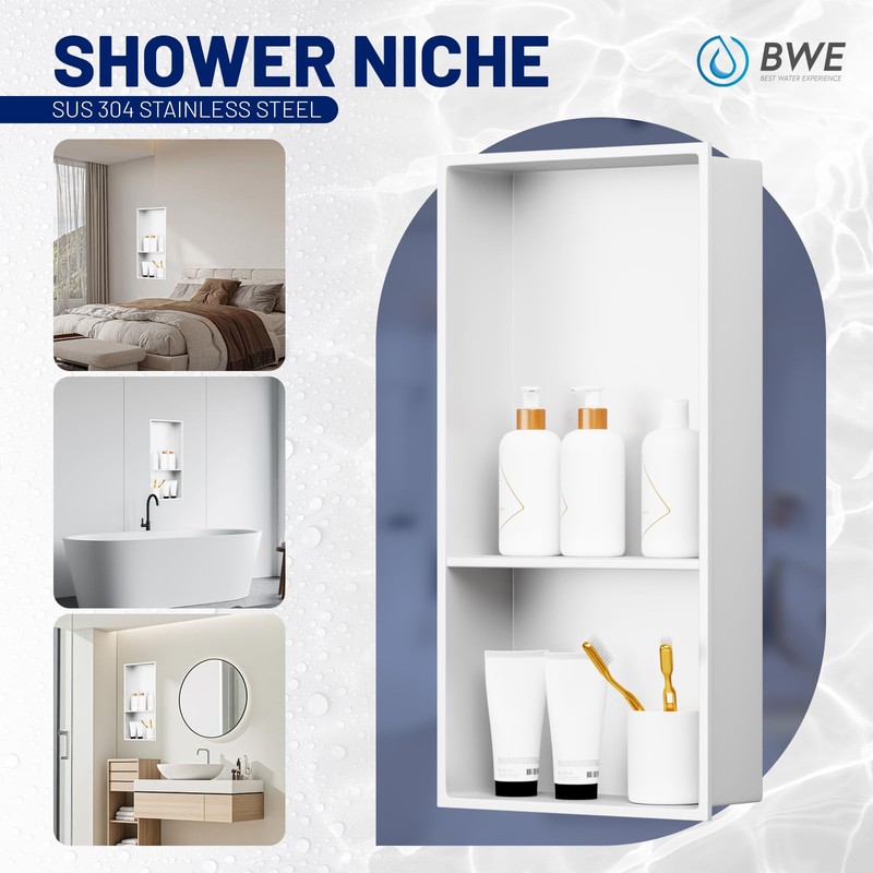 BWE 13 x 19 Stainless Steel Shower Niche No Tile