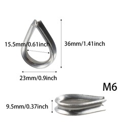 bociloy 20Pcs M6 Stainless Steel Thimbles for 1/4 Inch Diameter Wire Rope Cable, Loop Rigging Thimbles Wire Rope Protection Ring for Marine, Sailing, Fishing, Industrial Applications