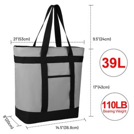 CIVJET Insulated Reusable Tote Bag for Grocery Shopping for Women/Men, Pizza/Food Delivery Bag to Keep Food Cold/Hot for Uber Eats/Doordash/Grubub, Cooler bags for Travel/Beach/Picnic, Grey, 4-Pack