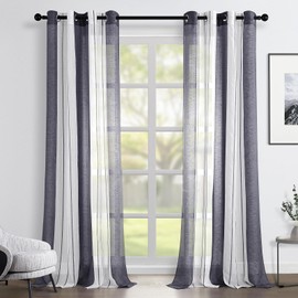 Topfinel Transparent Eyelet Curtains, Voile Curtains with Stripes, Decorative Curtain