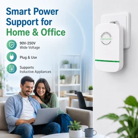 Plug-In Power Factor Support Device for Home & Office – 90V–250V Voltage Stabilizing Box with LED Indicator
