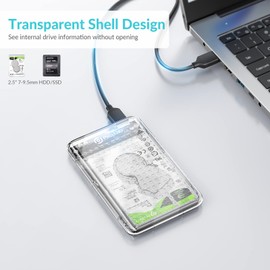 PHIXERO 2.5 inch Hard Drive Enclosure, 5Gbps USB 3.0 to SATA III Tool-Free SSD External Enclosure for 2.5 inch 7mm 9.5mm SATA HDD & SSD [UASP Supported] Transparent