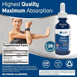 Trace Minerals Ionic Biotin Plus Collagen - High-Potency Supplement Supports Healthy Hair Growth & Skin - Biotin & Collagen Supplement Aids Healthy & Strong Joints - Strawberry Mango, 2 fl oz | Trace Minerals