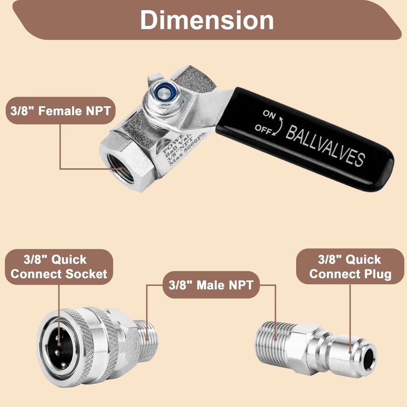 POWER TOWN Ball Valve Pressure Washer, 3/8 Inch Quick Connect