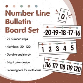 29 Pieces Number Line Bulletin Board Border -20 to 120 Number Line for Classroom Wall Laminated Boho Number Line Boarder Math Poster for Boho Classroom Homeschool Decor