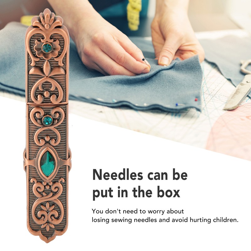Vintage Needle Case Set Rhinestone Carved Pattern Fashionable Sewing Needles