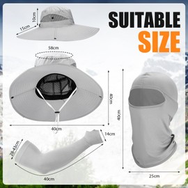 8 Pcs Sun Hat Fishing Hats UV Protection Wide Brim Bucket Balaclava Face Mask Arm Sleeves for Men(Dark Gray, Light Gray)