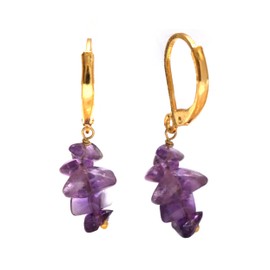 Gempires Natural Amethyst Leverback Hoop Earring, Drop Dangle Earrings For Women, February Birthstone Gift, 14k Yellow Gold Plated (Amethyst)