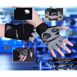Fitness-Handschuhe, Trainingshandschuhe für Männer und Frauen, Handgelenkstütze, gepolstert, extra Griff, Handflächenschutz, Training, Fitness, Workout, atmungsaktiv (lange Handschlaufe, XL)