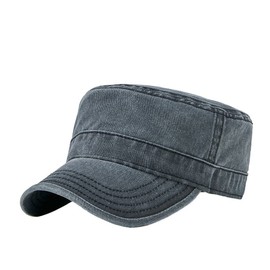 QICHEN Men's Military Army Cap Flat Top Baseball Caps Vintage Washed Outdoor Leisure Cap, black