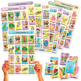 Loteria Fiesta - Tamaño Jumbo en Español, para 10 Jugadores con 10 Tablas Grandes                                                                     
