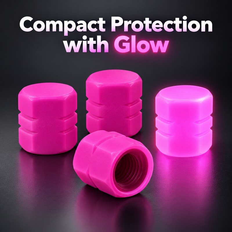 4pcs Luminous Car Tire Valve Caps, Hexagonal Glow-in-the-Dark Tire Valve