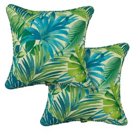 BLSTISCEN Outdoor Throw Pillow Covers 18x18 Inch, Set of 2, Cover Only! Waterproof Fade Resistant Decorative Cushion Sham Pillow Cases for Patio Furniture Chair Couch Sofa - Green Palm Leaves