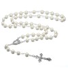 Catholic Pearl Beads Rosary Necklace Metal Beaded Miraculous Medal &