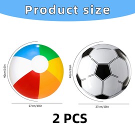 Set of 2 PVC Water Balls 40 cm Inflatable Beach Balls with Safety Valve for Pool, Beach & Water Games Reusable Water Bombs, Baby Children's Ball Water Toy (6 Colours & Black/White)