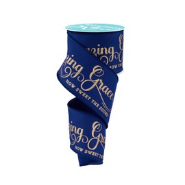 Amazing Grace Wired Ribbon for Bows, Wreaths, Garlands, Crafts and Decorations (2.5" Wide x 10 Yards, Navy Blue, Gold) - Amazing Grace How Sweet The Sound