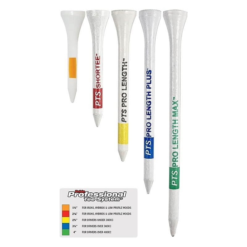 J&M PTS Pro Length Max Golf Tees (50-Count), White/Green, 4-Inch