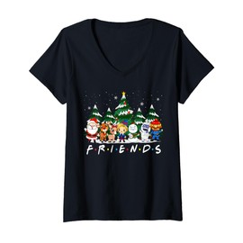 Womens Friends Christmas Santa Rudolph Snowman Family Pajama Xmas V-Neck T-Shirt