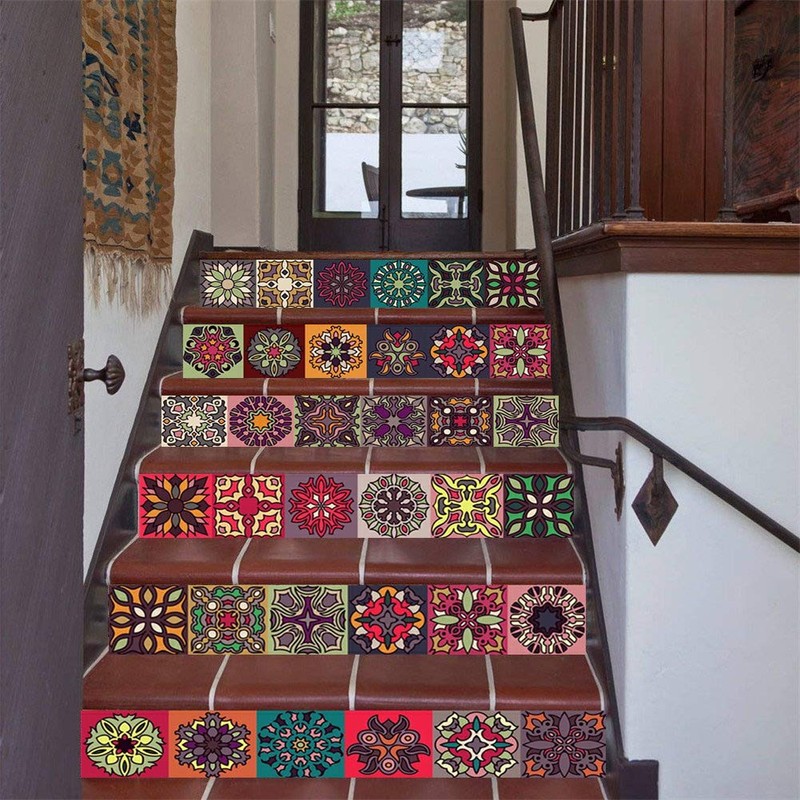 FLFK Traditional Mexican Talavera Tile Stair Sticker 3D Waterproof Wallpaper