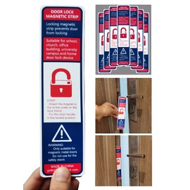 12 Pack Lockdown Magnetic Strips Door Security Devices Thin Magnetic Strips School Office Emergency Easy Quick Lock Door Latch White Text Version (12)