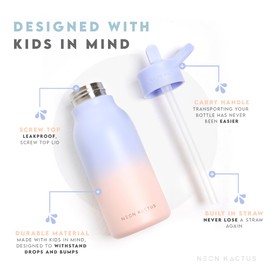 Neon Kactus Kids | Stainless Steel Kids Water Bottle with Straw | Double-Wall Vacuum Insulated Water Bottle | Locks in Heat or Cold for Hours | Leak-Proof, BPA-Free & Lightweight |Live Forever 340ml