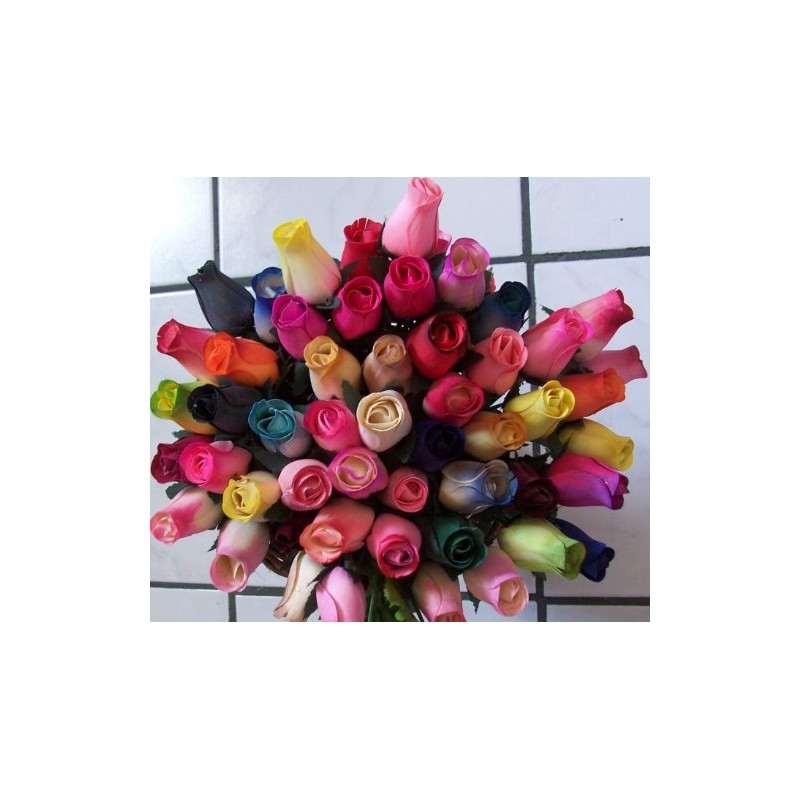 2 Dozen (24) Wooden Roses Colorful Arrangement in Sleeve