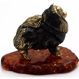 Solid Brass Amber Figurine of Pomeranian Spitz dog IronWork