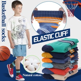 Welwoos Kids Boys Socks Athletic Sport Crew Breathable Cotton Trainer Basketball Running Gift Socks 6 Pairs Stocking Fillers((Thin Stripes,5-8Y)