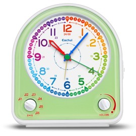 Eachui Analogue Alarm Clock without Ticking with Snooze Function, Night Light, Adjustable Volume and 7 Alarm Tones, Children's Gift Alarm Clock Silent for Boys Girls (Green)