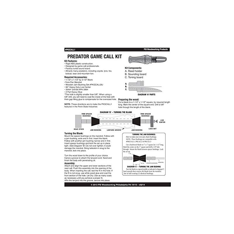 Penn State Industries PKGCALL1 Predator Call Kit Woodturning Project