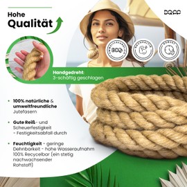 DQ-PP Jute Rope | 3-strand | Brown Cord 100% Natural Fibres | Sailing, Transport and Industry | DIY, Decorations and Craft | Home and Garden