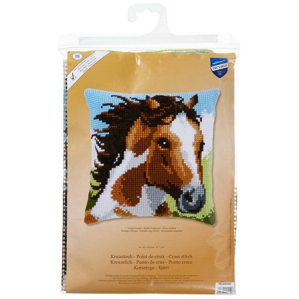 Vervaco PN-0151037 Fiery Stallion Cushion Cross Stitch Kit, 16" by 16", Multicolor
