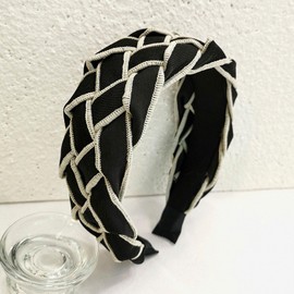 Fashion Women Knotted Jeweled Headband Crystal Embellished Mixed Top Hairband ladies Twist Nylon Hair Accessories for Girls (Black)