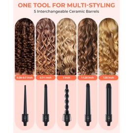 5 in 1 Curling Wand Set: Ohuhu Curling Iron Wand 5Pcs 0.35 to 1.25 Inch Interchangeable Ceramic Barrel Heat Protective Glove 2 Clips Dual Voltage Hair Curler for Girl Women Mother Christmas Gift Black