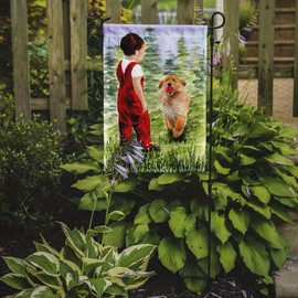 Caroline's Treasures SS8545GF Little Boy with his Golden Retriever Flag Garden Size, Small, Multicolor