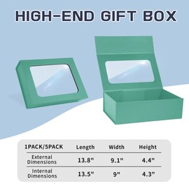 Light Green Large Gift Boxes with Window, 13.5"x9"x4.3" Bridesmaid Boxes for Gift Giving,Birthday Gift Boxes with Magnetic,Closure Lid Gift Boxes for Presents,Cute Boxes,Luxury for Gift Packaging,Gift Boxes for Wrapping Gifts