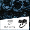 Black Rose Rings 925 Sterling Silver Rose Flower Adjustable Open